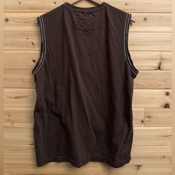 Y2K Vintage Point Zero Size Large Cotton Palm Tree Brown Sleeveless Tank Top - Picture 6 of 9